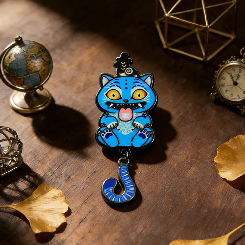 KPop Demon Hunters: Blue Supernatural Tiger Derpy Sussie Enamel Pin Cat Tail Pendant Brooch Gothic Cartoon Peripheral Badge Jewelry Gift