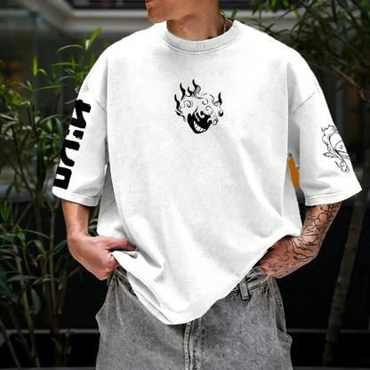 One Piece: Anime Printed Luffy Surrounding Round Neck Short Sleeve 2026 Spring/Summer Men's Loose Breathable Cotton T-shirt