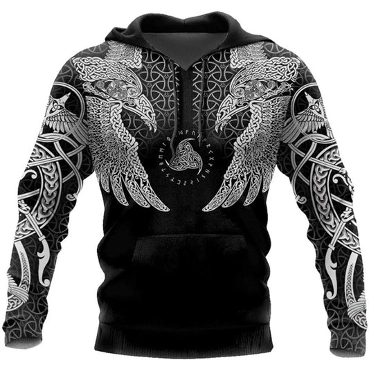 I.L.F.A. - Mens Hoodies Vikings eagle Tattoo Fashion Animal pattern 3D Printed Style Casual Harajuku Hip Hop Pullover Oversized Sudaderas
