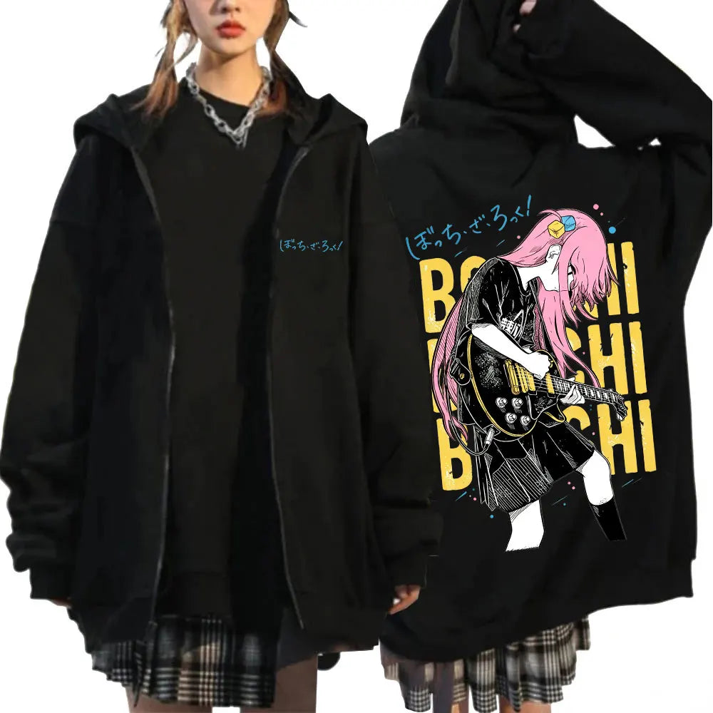 Bocchi The Rock: Gotoh Hitori Zipper Hoodies Men Women Fashion Harajuku Long Sleeve Zip Up Hooded Sweatshirts Jackets Coats