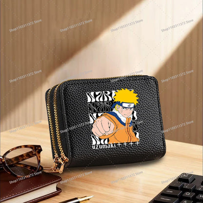 Naruto: Leather Wallet Cute Cartoon Printed Bags Fashion Zipper Short Coin Purse Multi-slot Bank Card Storage Bag Birthday Gift