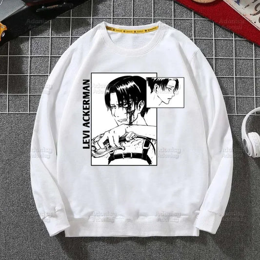 Anime Attack On Titan: Hoodies Autumn Hooded Sweatshirt Levi Ackerman Eye Men Hip Hop Hoodie Classic Hoody Pullover Tops white