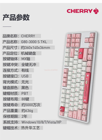 Hello Kitty:87/108 Keys  Mechanical Keyboard Anime Rgb Kawaii Customized For Home Office Laptop Computer For Pc Gamer