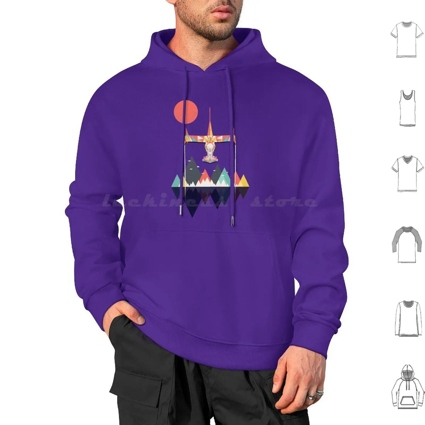 Cowboy Bebop: Swordfish Sunset Hoodie cotton Long Sleeve Sunset Geometric Space Mountains Swordfish Spike Colorful