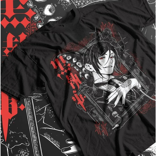 Black Butler: T-Shirt, Ciel Phantomhive Sebastian Michaelis Gift Shirt, Women's Round Neck Short Sleeve