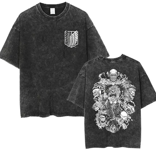 Attack on Titan: Men Women Cartoon Manga Merch Tshirt Men's Oversized T Shirts Washed Vintage Anime Attack on Titan Reiner Braun Graphic T-shirts