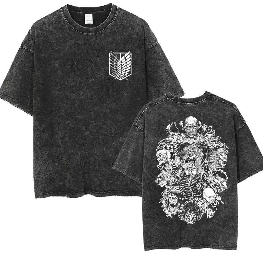 Attack on Titan: Men Women Cartoon Manga Merch Tshirt Men's Oversized T Shirts Washed Vintage Anime Attack on Titan Reiner Braun Graphic T-shirts