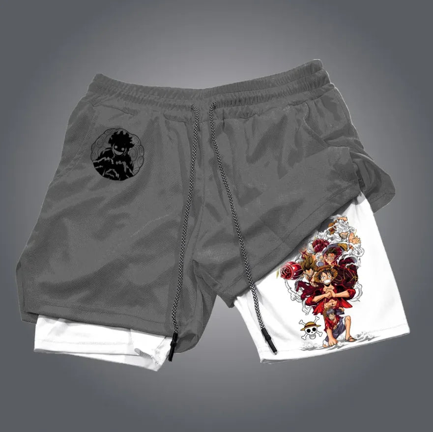 One Piece: official character printed shorts, retro Y2K anime beach shorts, quick-drying fabric, fitness and jogging