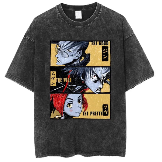Samurai Champloo: Clothing Pure Cotton Short-Sleeved Tees Anime Graphic T-Shirt Vintage Washed Oversized T-Shirts