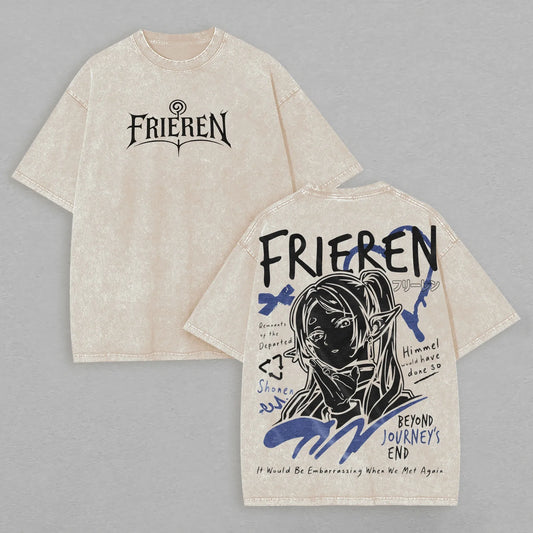 Frieren: Beyond Journey's End -- T-shirt Men's Unisex Clothing Washed Oversized T Shirt High Quality Cotton Tees Tops