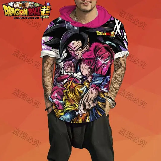 Dragon Ball: T-shirt Men Trend Z GOKU Men's Hooded Essentials 3XL Tops Fashion High Quality Harajuku Style Z Short Sleeve 2025