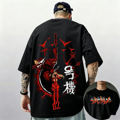 Evangelion: Pattern Street Style Print Short-Sleeve T-Shirt, Y2K Style, Suitable for Both Men and Women