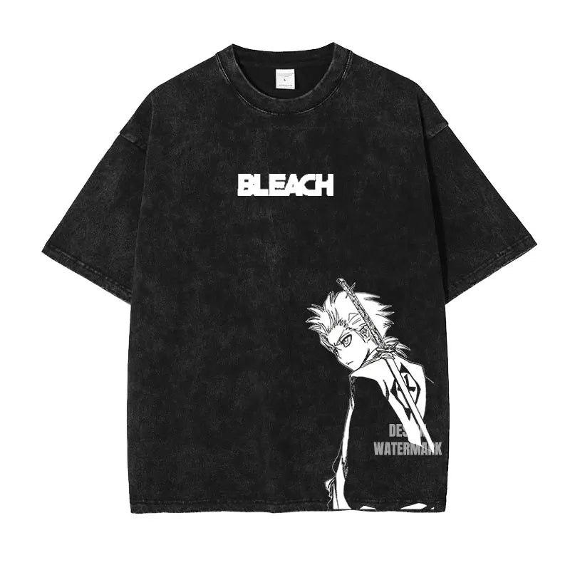 Bleach: Zaraki Kenpachi T Shirts Oversized Vintage Washed  T-shirt Manga Kurosaki Ichigo T Shirt Renji Uryuu Tops Tees Man