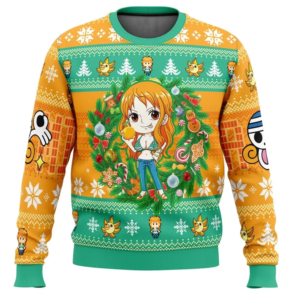 One Piece: Luffy Christmas One Piece Ugly Christmas Sweatshirt Cartoon Japan Anime Men Women Pullover Kawaii Tops Couple Hoodie