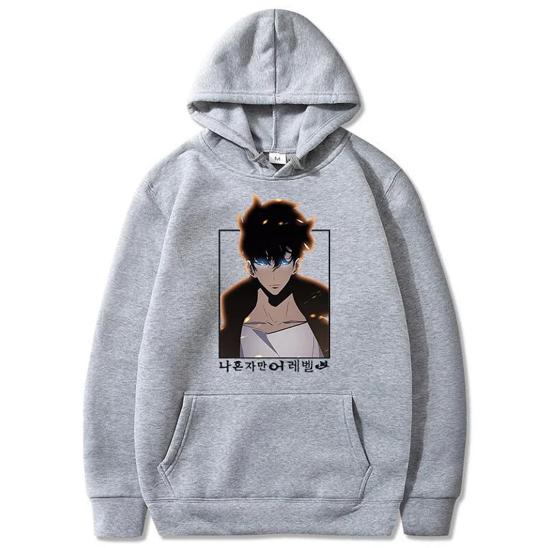 Solo Leveling: Hoodie Sung Jin Woo Printed Hooded Streetwears Winter Warm Fleece Sweatshirt Plus Size Pullover
