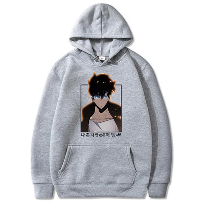 Solo Leveling: Hoodie Sung Jin Woo Printed Hooded Streetwears Winter Warm Fleece Sweatshirt Plus Size Pullover