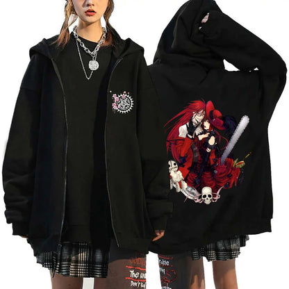 Anime Black Butler Michaelis Sebastian Phantomhive Ciel Print Hooded Men Women Hoodies Casual Sweatshirt Harajuku Zipper Jacket