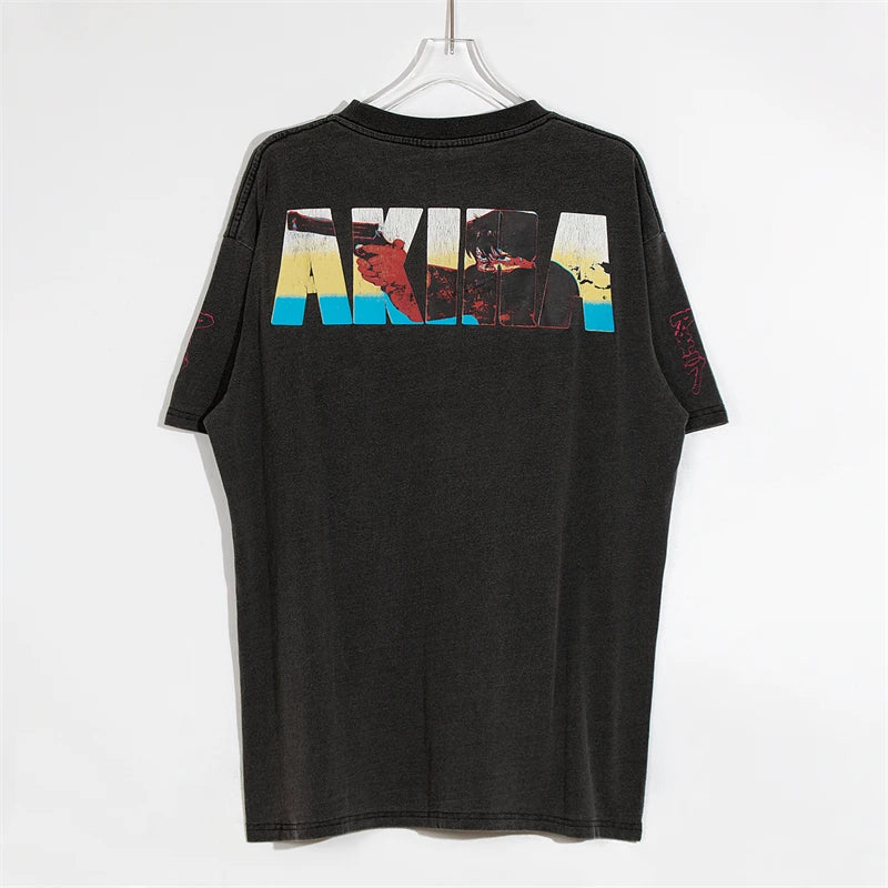 Akira: Vintage T-Shirt Summer Washed 100% Cotton Loose High Street Casual Men and Women Short Sleeve