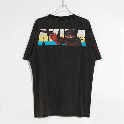Akira: Vintage T-Shirt Summer Washed 100% Cotton Loose High Street Casual Men and Women Short Sleeve