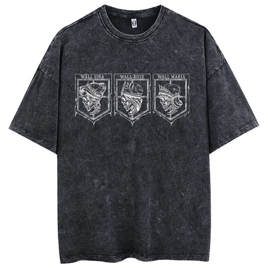 Attack On Titan :T-Shirt Hip Hop Streetwear Graphic Print Oversize Tshirt Short Sleeve Cotton Loose Vintage Tops