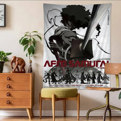 Afro Samurai:  Anime Tapestry Hippie Flower Wall Carpets Dorm Decor Cheap Hippie Wall Hanging