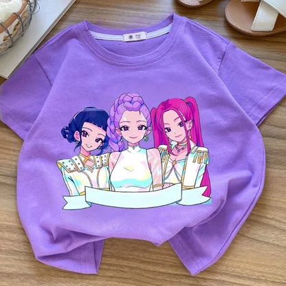KPop Demon Hunters: Clothes Rumi Mira Zoey Short Sleeve T Shirt Kids Summer Casual Tops Cartoon Toddler Cotton Tee