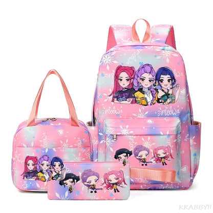 KPop Demon Hunters : Backpack 3pcs set School Bag Lunch Bag Pencil Case Girl Back To School Gift Leisure Mochila Teens Travel Bags