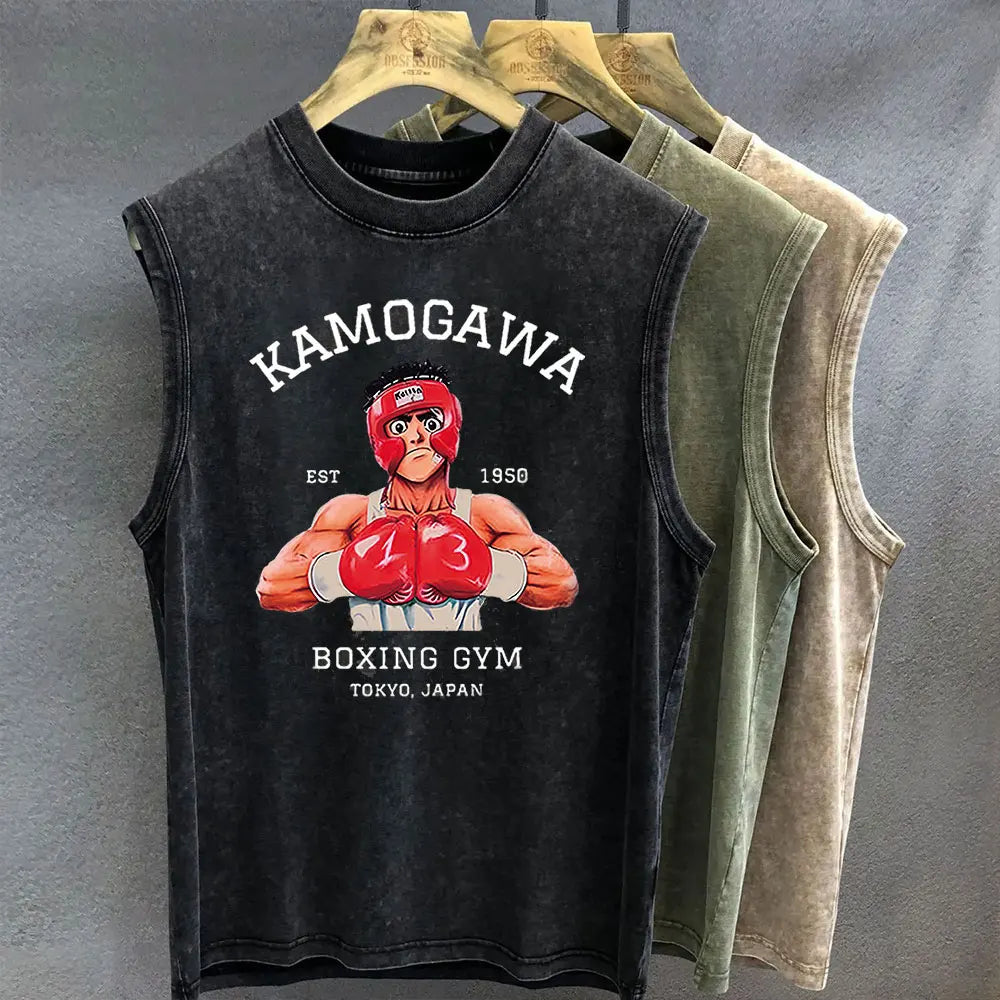 Hajime No Ippo: Men's Tank Top Anime Graphic T-shirt Print Oversized Gym Clothing Vintage Wash Sleeveless Vest Womens Y2k Clothes