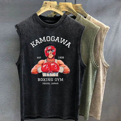 Hajime No Ippo: Men's Tank Top Anime Graphic T-shirt Print Oversized Gym Clothing Vintage Wash Sleeveless Vest Womens Y2k Clothes
