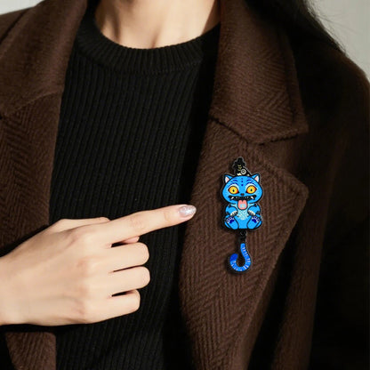 KPop Demon Hunters: Blue Supernatural Tiger Derpy Sussie Enamel Pin Cat Tail Pendant Brooch Gothic Cartoon Peripheral Badge Jewelry Gift