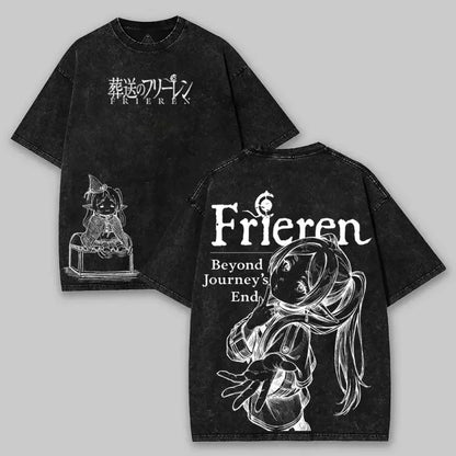 Frieren: Beyond Journey's End -- T-shirt Men's Unisex Clothing Washed Oversized T Shirt High Quality Cotton Tees Tops