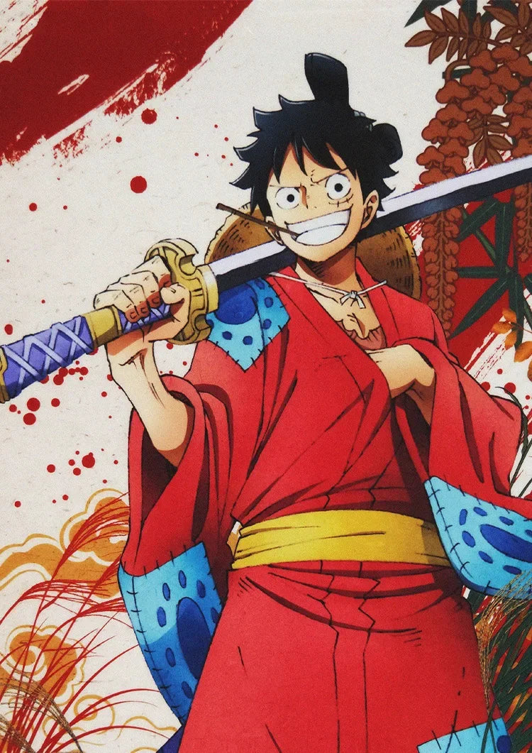 One Piece: Anime Luffy Cosplay Costume, Wano Country Monkey Cosplay Kimono pour hommes adultes chapeau cardigan rouge, olympiques Halloween