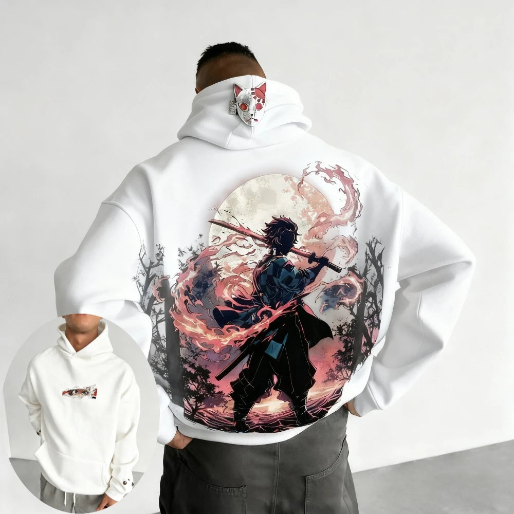 Demon Slayer: Men's Hoodie Sweatshirt Kamado Tanjirou Anime Spring Autumn and Winter Boy Warm Long-sleeved Parent-child Outfit
