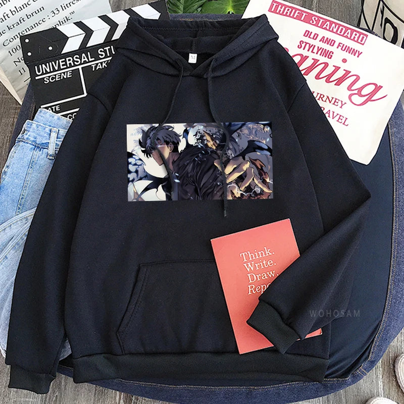 Solo Leveling: Hoodies Oversized Streetwear Long Sleeves Korean Style Popular Classic Simple