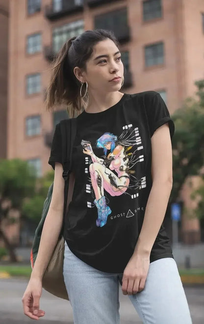 The Ghost in The Shell: Vintage Harajuku Tops  Anime Crewneck T-shirt Motoko Kusanagi Anime T Shirt Casual Loose Tees Unisex