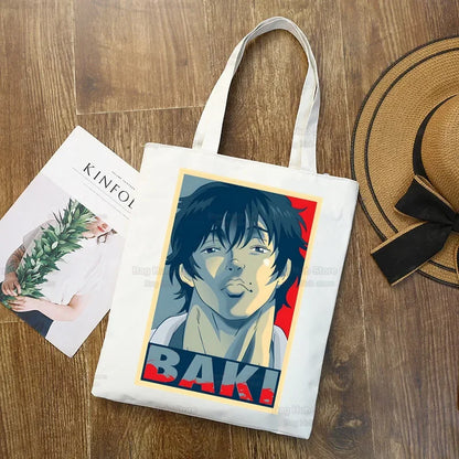 Baki Handbags Canvas The Grappler Anime Tote Bag Shopping Travel Eco Reusable Baki Hanma Shoulder Yujiro Hanma Shopper Bags