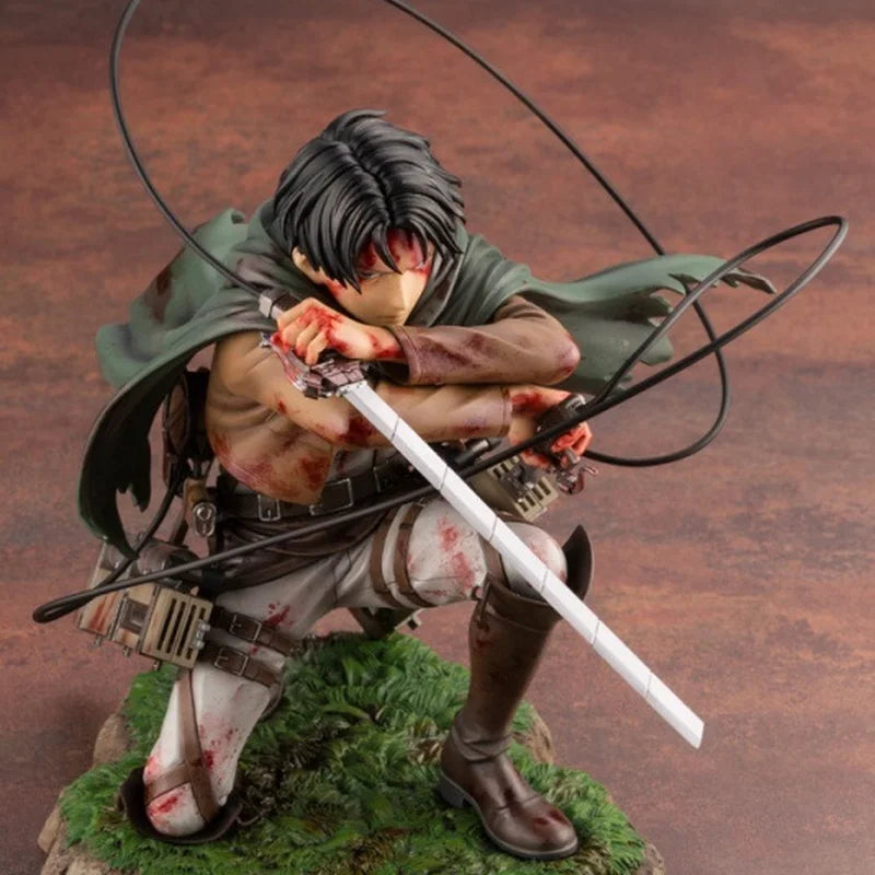 Attack On Titan: Kotobukiya  Levi Ackerman Anime Figure Battle Damaged Bloody Battle Kneeling Pose Collectible Statue Anime Model