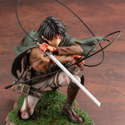 Attack On Titan: Kotobukiya  Levi Ackerman Anime Figure Battle Damaged Bloody Battle Kneeling Pose Collectible Statue Anime Model