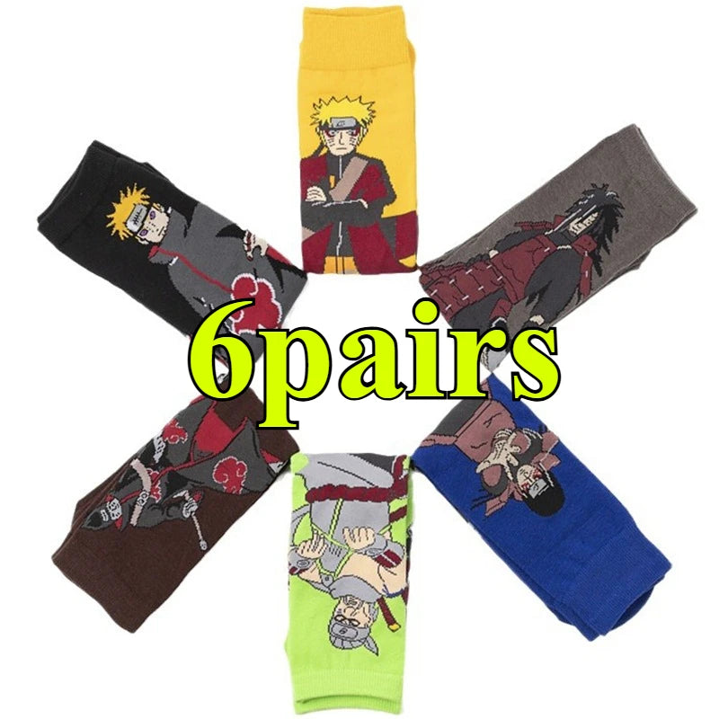 Naruto: 6 pairs of anime socks, anti slip grip socks, fitness Pilates hiking socks, bicycle socks, women's socks, back to school season