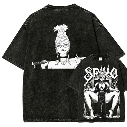 Dandadan: Manga Funny Graphic Print T-shirts Streetwear Hip Hop Harajuku Fashion Tees Retro Washed Cotton Washed Tops