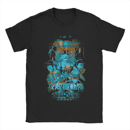 Ghost in the Shell: Major & Japanese Text Print T-Shirt Oversized Black Streetwear Cotton Tee Anime Sci-Fi Aesthetic