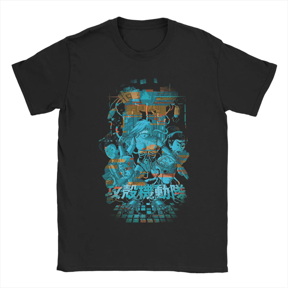 Ghost in the Shell: Major & Japanese Text Print T-Shirt Oversized Black Streetwear Cotton Tee Anime Sci-Fi Aesthetic