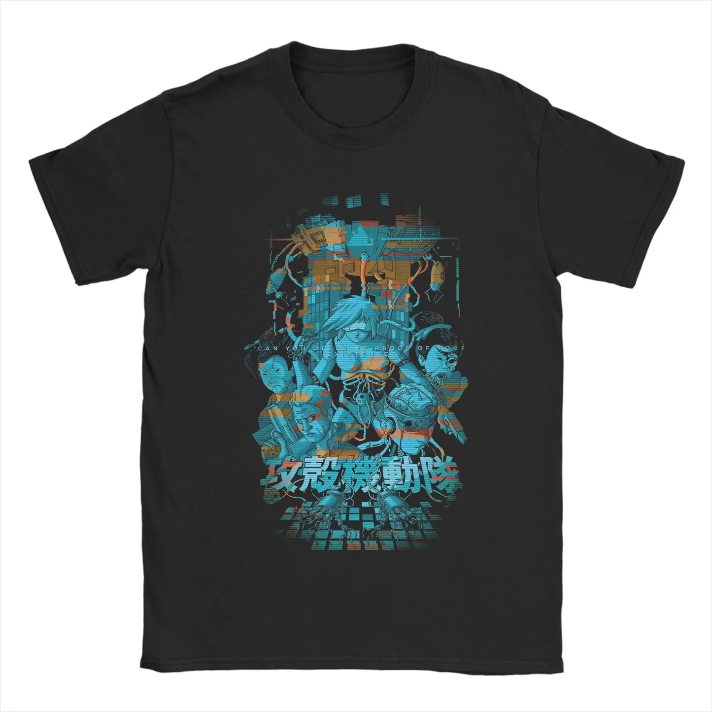 Ghost in the Shell: Major & Japanese Text Print T-Shirt Oversized Black Streetwear Cotton Tee Anime Sci-Fi Aesthetic