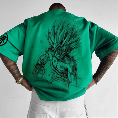 Dragon Ball: Animation T-Shirt Men's Summer New Double-Sided Printing Loose Casual Harajuku Trendy Short Sleeve Parent-child Top