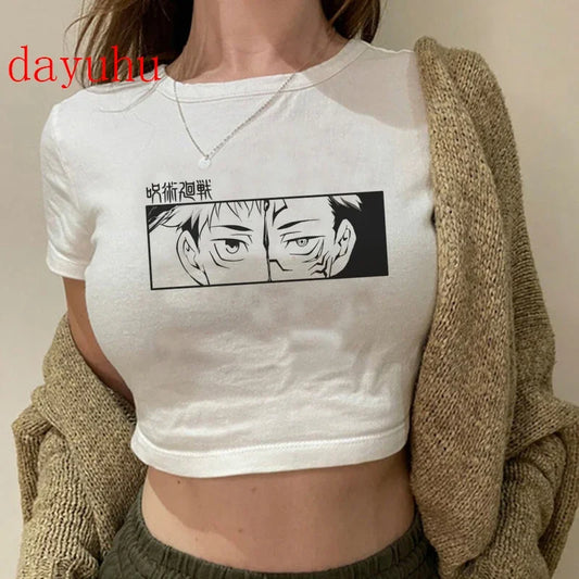 Jujutsu Kaisen: T Shirt Gojo Satoru Tops Yuji Itadori Cropped Tees T-shirt