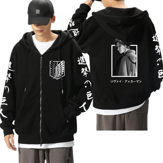 Attack On Titan: Levi Graphic Printed Hooded Plus Size Sweatshirt Harajuku Unisex Zipper Jacket