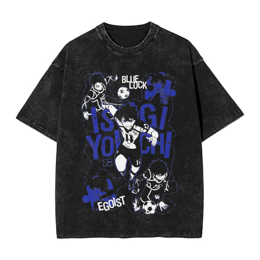 Blue Lock: ISAGI YOICHI T Shirt Printed Cotton Washed  Retro T-Shirts