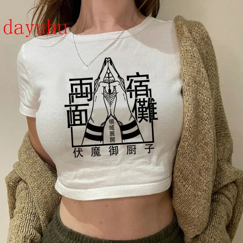 Jujutsu Kaisen: T Shirt Gojo Satoru Tops Yuji Itadori Cropped Tees T-shirt