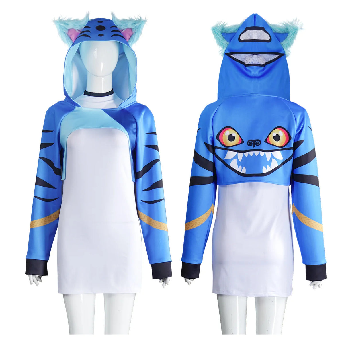 KPop Demon Hunters: Cosplay Costume Women Blue Tiger Hoodie Outfit Idol Style Anime Character Dress Stage Performance Party Event