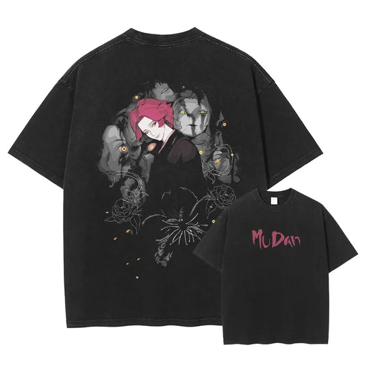 Hell's Paradise:  T Shirt Gabimaru Sagiri Vintage Washed TopsTees Anime Cartoon Harajuku DTG Print Short Sleeve Oversized Tshirt